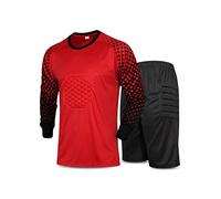 Mufeng Divisa Portiere Tuta da Portiere Bambini Maglietta Portiere Calcio a Manica Lunga Pantaloncini Imbottiti Portiere Completo Sportivo Uniforme da Calcio Rosso 11-13 Anni