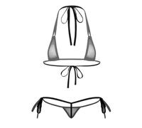Mufeng Donna Costume da Bagno Micro Mini Bikini Brasiliana Tankini Set Due Pezzi Reggiseno + G-String Lingerie Costumi Mare Tanga Thong Perizoma Swimsuit Nero Taglia Unica