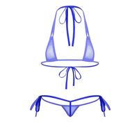 Mufeng Donna Costume da Bagno Micro Mini Bikini Brasiliana Tankini Set Due Pezzi Reggiseno + G-String Lingerie Costumi Mare Tanga Thong Perizoma Swimsuit Blu B Taglia Unica