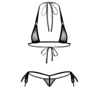 Mufeng Donna Costume da Bagno Micro Mini Bikini Brasiliana Tankini Sexy Set Due Pezzi Reggiseno + G-String Lingerie Costumi Mare Swimsuit String Tanga Thong Perizoma Swimsuit Nero Taglia Unica