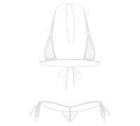Mufeng Donna Costume da Bagno Micro Mini Bikini Brasiliana Tankini Sexy Set Due Pezzi Reggiseno + G-String Lingerie Costumi Mare Swimsuit String Tanga Thong Perizoma Swimsuit Bianco Taglia Unica