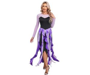 Mufeng Evil Sea Witch Costume da strega del Mar Malvagio Donna Costume Strega Abito con Tentacoli di Polpo Costumi di Carnevale Halloween Viola 4XL