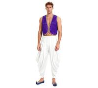 Mufeng Gilet da Principe Arabo Indiano Uomo Costume Genio della Lampada Set di Pantaloni Sherwani e Dhoti Gilet Senza Manica per Feste Carnevale Halloween Viola A 3XL