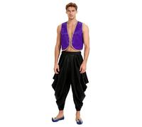 Mufeng Gilet da Principe Arabo Indiano Uomo Costume Genio della Lampada Set di Pantaloni Sherwani e Dhoti Gilet Senza Manica per Feste Carnevale Halloween Nero XL