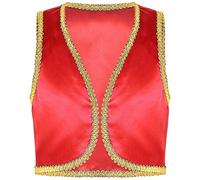 Mufeng Gilet Genio Bambini Gilet Aperto sul Davanti Costume da Principe Arabo Veste Waistcoat Senza Manica Aladino Costume per Halloween Carnevale Gioco di Ruolo A Rosso 15-16 Anni