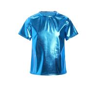 Mufeng Maglia da Bambini Bambina Metallizzata Lucida a Maniche Corte Crop Top Maglietta da Danza Moderna Abito da Ballo Jazz Hip Hop T-Shirt da Festa Discoteca Cielo 5-6 Anni