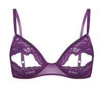 Mufeng Reggiseno Aperto in Pizzo Donna Lingerie Bra Senza Ferretto Non Imbottito Bralette Pigiama Crop Top Bikini Brasiliana Triangolo Costumi da Bagno Nero Clubwear Viola L