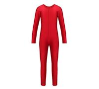 Mufeng Tuta Intera Bambina Aderente Manica Lunga Jumpsuit a Cerniera Body da Ginnastica Pattinaggio Artistico Leotard Danza Calssica Bodysuit Tinta Unita Rosso 7-8 anni