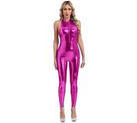 Mufeng Tuta Sportiva da Donna Metallizzata Lucida e Olografica Jumpsuit Senza Manica Leotard da Ballo Danza Moterna Jazz Costume Discoteca Carnevale Clubwear Rosa M