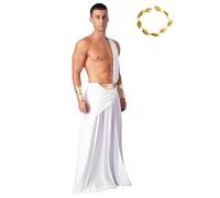 Mufeng Uomo Augustus Costume da Dio Greco Costume Egiziano Antico Gonna di Soldato Romano Monospalla Toga + Corona d'alloro + 2 Polsini Cosplay Carnevale Bianco M