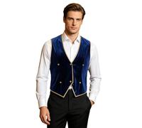 Mufeng Uomo Giacca Del Direttore Del Circo Gilet Lungo Vintage Giacca Con Coda Costumi Il Gioco Ruolo Mago Gilet Smoking Gentiluomo Natale Blu reale L