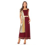 Mufeng Vestito Cosplay della Dea Greca Antica delle Donne Tunica per Feste Romane e Greche Toga Vestaglia Senza Manica Costume da Imperatrice per Carnevale Borgogna L