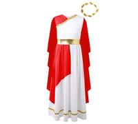 Mufeng Vestito Dea Greca Bambina Costume Dea Romana Antica Vestito Toga con Fascia della Foglia della Dea Greca per La Sposa Abito da PrincipessaFancy Dress Rosso 11-12 anni