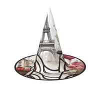 MUFLVDX Amore Parigi Torre Caffè Vino Profumo Bicicletta Cuore Stampa Halloween Cappello Strega Adulto Cappello di Halloween Costumi Cappelli Strega Decorazione Festa di Halloween