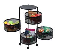 mufsceku Cesto rotante per frutta da cucina, cestino rotante circolare a 3/4/5 livelli con coperchio superiore, ripiano in filo metallico per frutta e verdura con ruote, grande scaffale, carrello