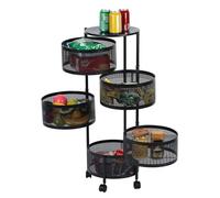 mufsceku Cesto rotante per frutta da cucina, cestino rotante circolare a 3/4/5 livelli con coperchio superiore, ripiano in filo metallico per frutta e verdura con ruote, grande scaffale, carrello