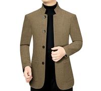 MUFURONG Blazer casual da uomo per la primavera e l'autunno con colletto alla coreana di mezza età, Cachi scuro, L