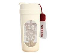 Mug Ã cafÃ© auto-mÃ©langeur 450 ml avec poignÃ©e en bois, blanc, idÃ©al pour le cafÃ©, le lait et les protÃ©ines en poudre.