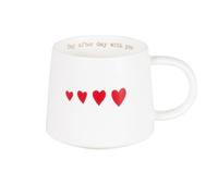 Mug in ceramica bianca con motivi a cuori rossi