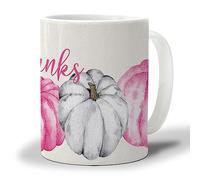 Mug Pink Grey Pumpkin Watercolor Fall Give Thanks 330Ml Tazze In Porcellana Con Manico Tazze Da Caffè Per Latte Ragazze Succo