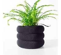 MUGALAB - Vaso di Design Maro, PLA Ecologico, Disponibile in 6 Colori, 4 Dimensioni (9-12-14-16cm), Moderno ed Ecosostenibile, Texture Ondulata, Made in Italy (Nero, 9cm Diametro)