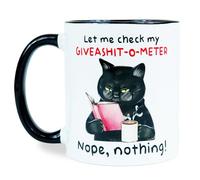 MUGEMS - Tazza divertente con scritta "Let Me Check My Giveashit-O-Meter", per uomini e donne, con slogan sarcastico, regalo umoristico per adulti, idea regalo per Natale, compleanno, papà