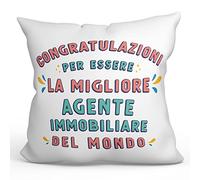 Mugffins Cuscino AGENTE IMMOBILIARE donna - En italiano - Congratulazioni per essere il miglior - Idee Regali Divertenti Laurea Compleanno - Rivestimento e Imbottitura (40x40 cm). Tatto Cotone