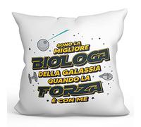 Mugffins Cuscino BIOLOGA donna - In italiano - Miglior Della Galassia Quando Forza È con Me - Regali Divertenti Laurea Compleanno - Rivestimento e Imbottitura (40x40 cm).