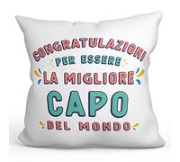 Mugffins Cuscino CAPO donna - En italiano - Congratulazioni per essere il miglior - Idee Regali Divertenti Laurea Compleanno - Rivestimento e Imbottitura (40x40 cm). Tatto Cotone