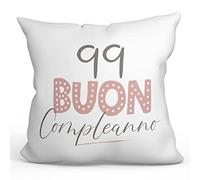 Mugffins Cuscino Compleanno 99 - En italiano - Buon compleanno! Rosa - Idee Regali Divertenti - Rivestimento e Imbottitura (40x40 cm). Tatto Cotone