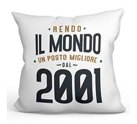 Mugffins Cuscino Compleanno - En italiano - Rendo il Mondo un Posto Migliore - Idee Regali Divertenti - Rivestimento e Imbottitura (40x40 cm). Tatto Cotone