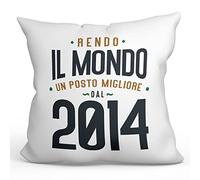 Mugffins Cuscino Compleanno - En italiano - Rendo il Mondo un Posto Migliore - Idee Regali Divertenti - Rivestimento e Imbottitura (40x40 cm). Tatto Cotone