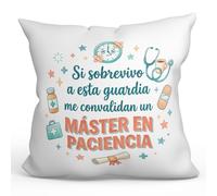 Mugffins Cuscino con imbottitura e frase Si sobrevivo a esta guardia me convalidan un máster en paciencia in Spagnolo | 40x40cm poliestere | idea regalo per medici, infermieri | sanitarios v1