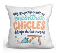 Mugffins Cuscino con imbottitura | Mi superpoder es encontrar chicles debajo de las mesas in Spagnolo | regalo divertente insegnante | 40x40cm poliestere | Profesorado v3