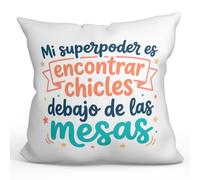 Mugffins Cuscino con imbottitura | Mi superpoder es encontrar chicles debajo de las mesas in Spagnolo | regalo divertente insegnante | 40x40cm poliestere | Profesorado v4