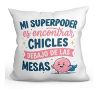 Mugffins Cuscino con imbottitura | Mi superpoder es encontrar chicles debajo de las mesas in Spagnolo | regalo divertente insegnante | 40x40cm poliestere | Profesorado v1