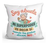 Mugffins Cuscino con imbottitura nonna divertente | regalo nonna compleanno con frase mi superpoder es decir sí cuando los padres dicen no in Spagnolo | Natale, originale | Abuelitos-3 v1