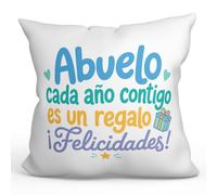 Mugffins Cuscino con imbottitura nonno compleanno | Regalo originale nonno | Idea regalo | Cuscino 40x40cm | Abuelo cada año contigo es un regalo ¡Felicidades! in Spagnolo | Abuelitos-3 v8