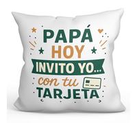 Mugffins Cuscino con imbottitura, regalo papà, frase Papá hoy invito yo… con tu tarjeta in Spagnolo | 40x40cm poliestere | pa y ma v2