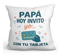Mugffins Cuscino con imbottitura, regalo papà, frase Papá hoy invito yo… con tu tarjeta in Spagnolo | 40x40cm poliestere | pa y ma v3