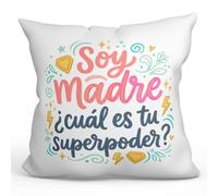 Mugffins Cuscino con imbottitura | Soy madre ¿cuál es tu superpoder? in Spagnolo | 40x40cm poliestere morbido | Idea regalo mamma | progenitores v3