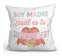Mugffins Cuscino con imbottitura | Soy madre ¿cuál es tu superpoder? in Spagnolo | 40x40cm poliestere morbido | Idea regalo mamma | progenitores v4