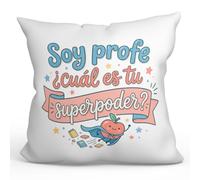 Mugffins Cuscino con imbottitura | Soy profe ¿cuál es tu superpoder? in Spagnolo | regalo divertente insegnante | 40x40cm poliestere | Profesorado v1