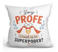 Mugffins Cuscino con imbottitura | Soy profe ¿cuál es tu superpoder? in Spagnolo | regalo divertente insegnante | 40x40cm poliestere | Enseñanza v1