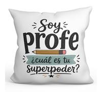 Mugffins Cuscino con imbottitura | Soy profe ¿cuál es tu superpoder? in Spagnolo | regalo divertente insegnante | 40x40cm poliestere | Enseñanza v2