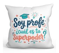Mugffins Cuscino con imbottitura | Soy profe ¿cuál es tu superpoder? in Spagnolo | regalo divertente insegnante | 40x40cm poliestere | Profesorado v4