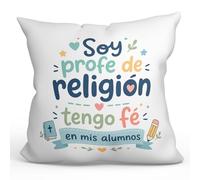Mugffins Cuscino con imbottitura | Soy profe de religión tengo fé en mis alumnos in Spagnolo | idea regalo insegnante 40x40cm poliestere | Infantil v1