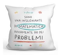 Mugffins Cuscino INSEGNANTE DI MATEMATICA donna - In italiano - Insegnante matematica - Idee Regali Divertenti Laurea Compleanno - Rivestimento e Imbottitura (40x40 cm). Tatto Cotone