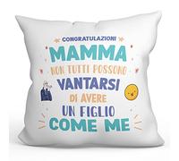 Mugffins Cuscino MAMMA/MADRE - En italiano - Come me Figlio - Idee Regali Divertenti - Rivestimento e Imbottitura (40x40 cm). Tatto Cotone