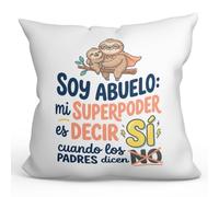 Mugffins cuscino nonno con imbottitura | regalo compleanno divertente Soy abuelo: mi superpoder es decir sí cuando los padres dicen no in Spagnolo | Natale, idea originale | 40x40cm | Abuelitos-3 v2